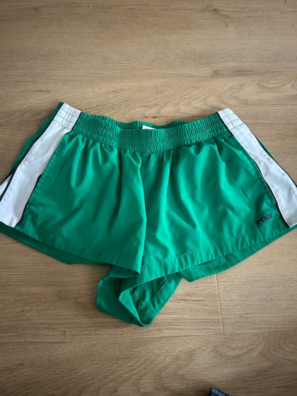 PINK Victoria's Secret Green Athletic Shorts with White Side Panels